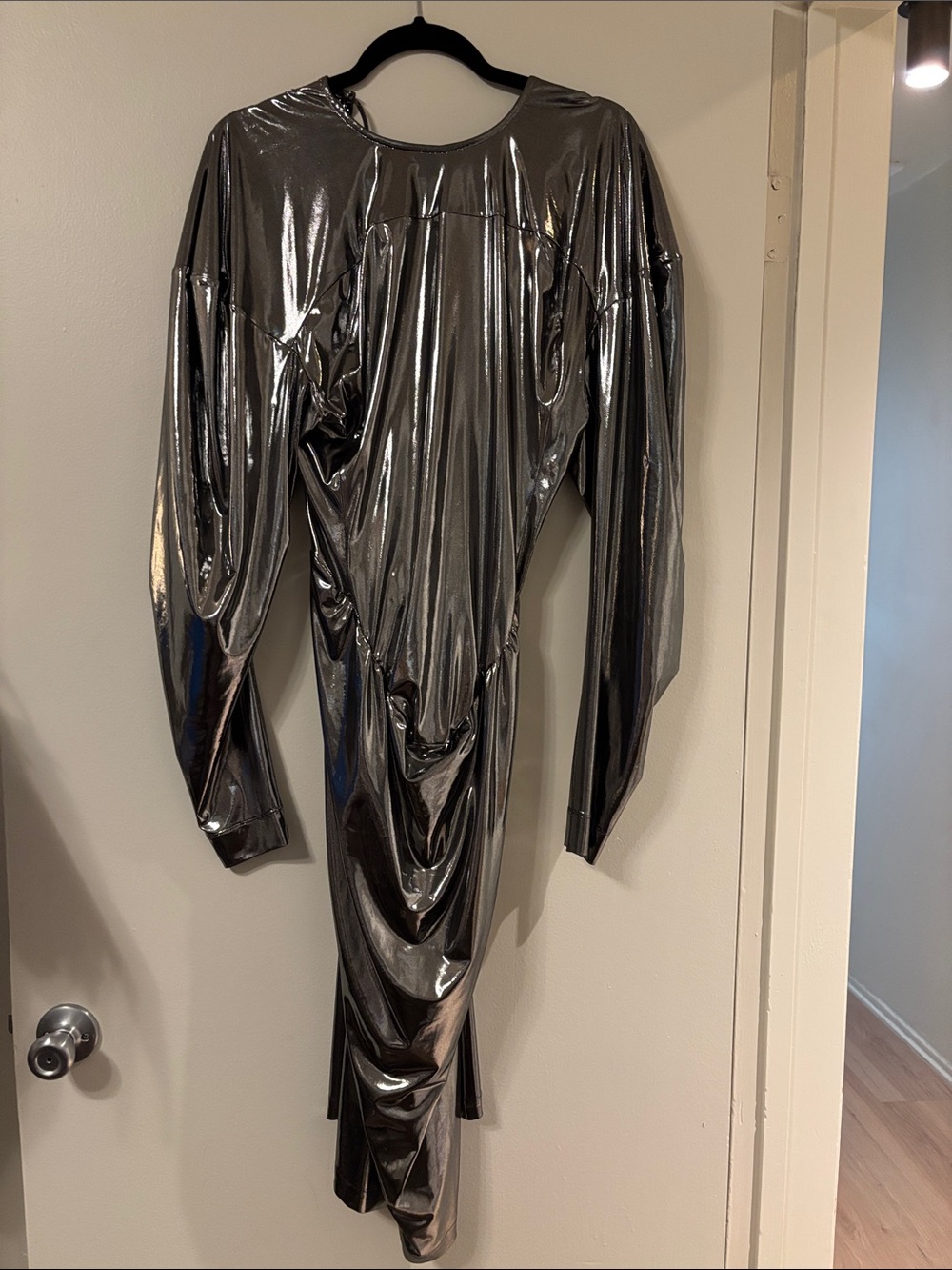 Vivienne Westwood Metallic Silver Long-Sleeve Draped Jumpsuit